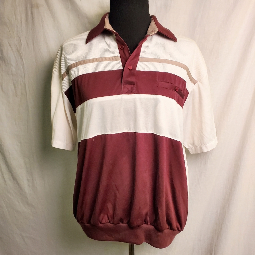 Vintage Classics by Palmland Grandpa striped banded bottom Collared Shirt L